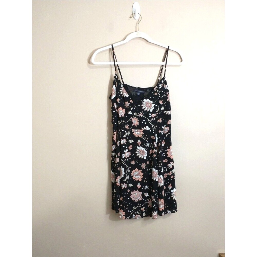 American Eagle Womens Floral Mini Slip Dress 6 Black Festival Fairy Whimsigoth